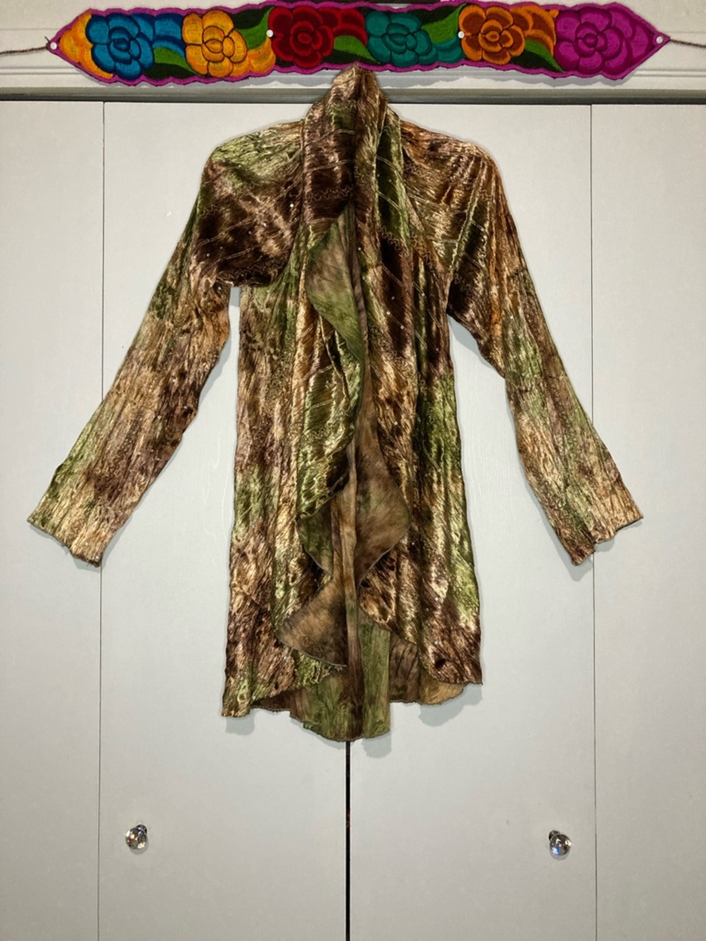 Crushed Velvet Large Funnel Open-Front Cardigan Jacket Forest Fairy Goblin